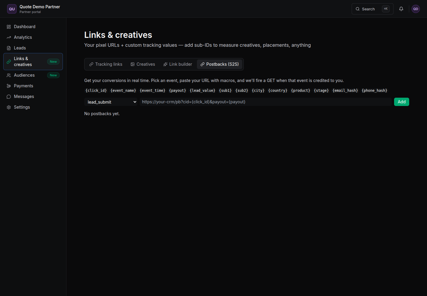 Postbacks S2S editor