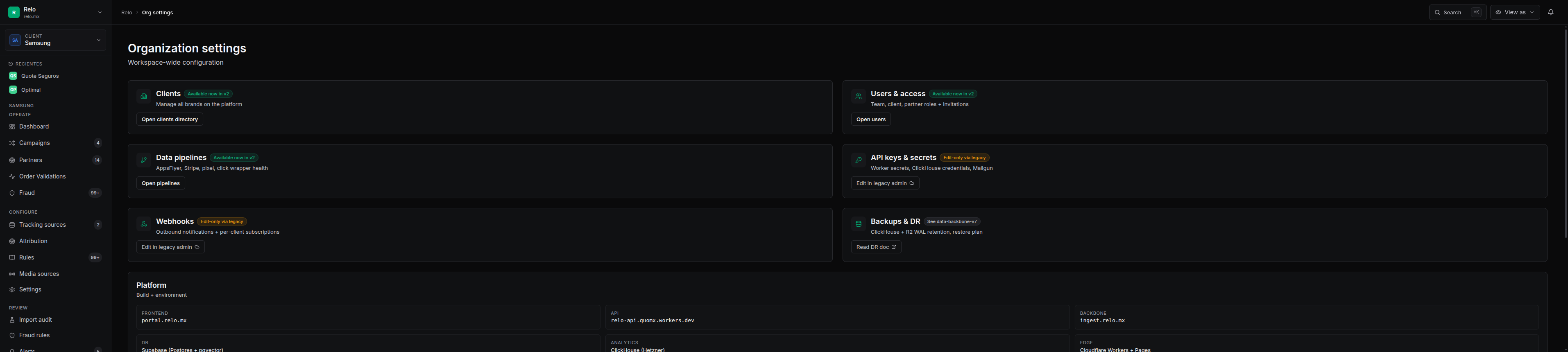 Settings page with users and access management